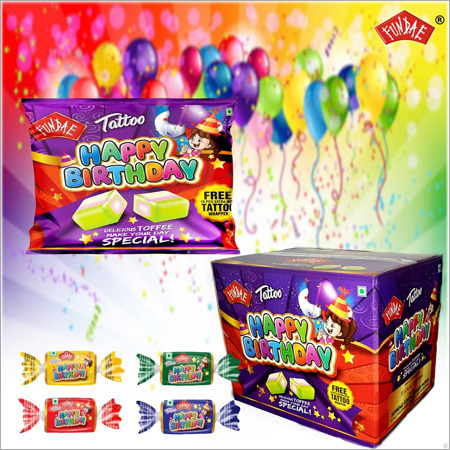 Happy Birthday Tattoo Toffee - Assorted Flavours Bar, Eggless Solid Treats with Surprise Tattoos