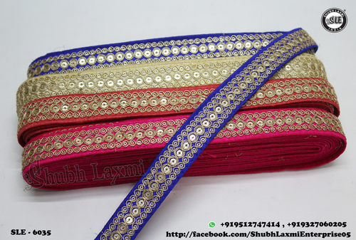 Saree Border - Fabric, Sequins, 2-3 Inches Wide, Gold | Embellished Design For Saree Border Decoration, Garment Adornment, Crafting Projects