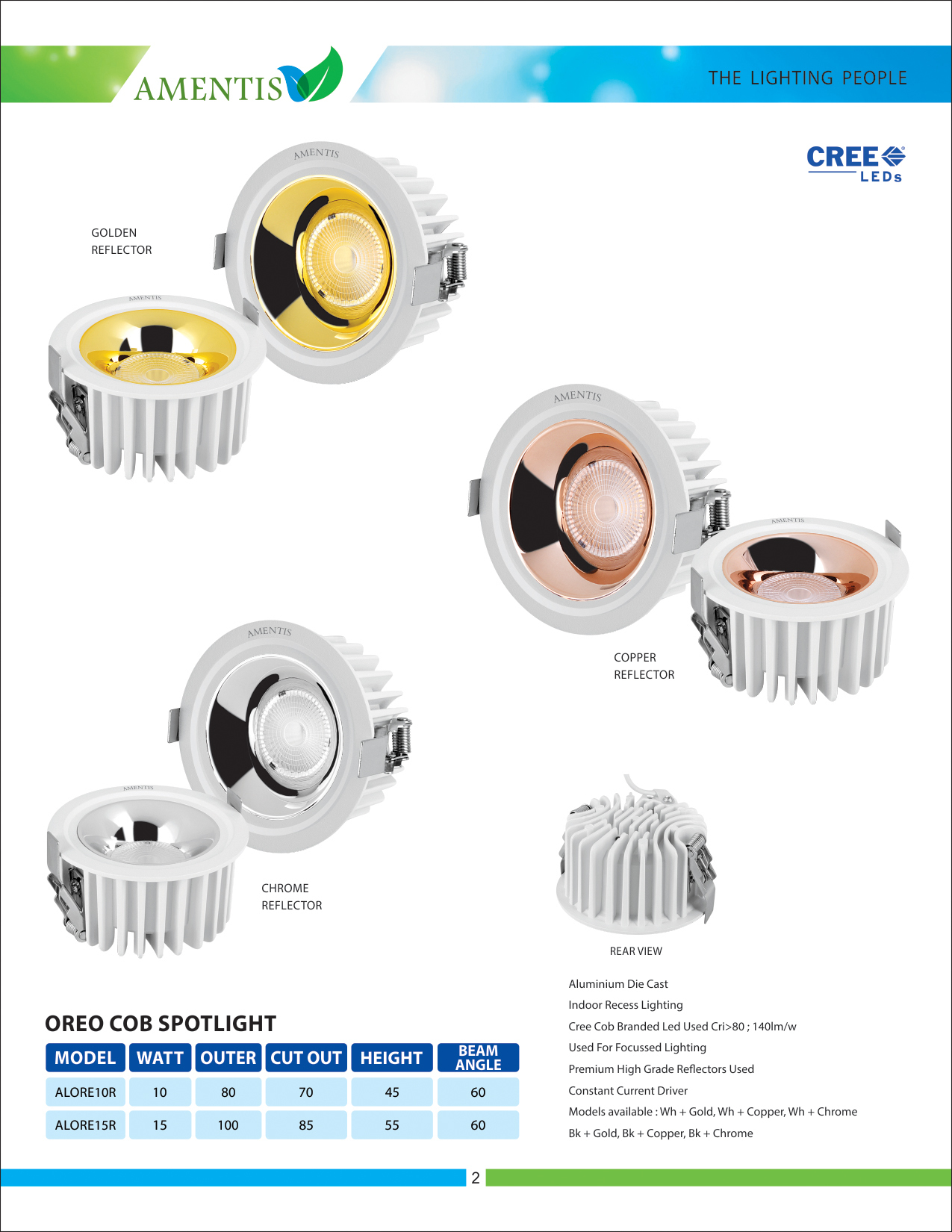 Oreo Cob Spot Light - Aluminium Alloy, 10-15 Watt, Black & White | Led, High Grade Reflector, Constant Current Driver, Cri>80