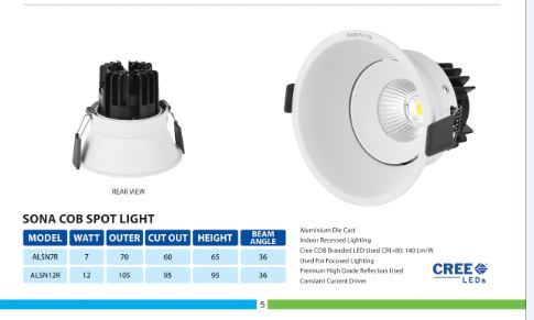 Sona Cob Spot Light - Aluminium Alloy, 7-12 Watt, Black And White Finish | Premium Led, Cri >80, Indoor Recessed Lighting