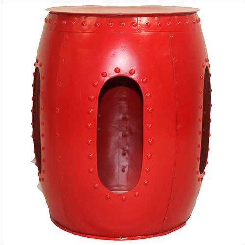 Iron Stool - 16" x 16" x 18" | Red Powder Coated Industrial Round Design, 15 lbs Weight