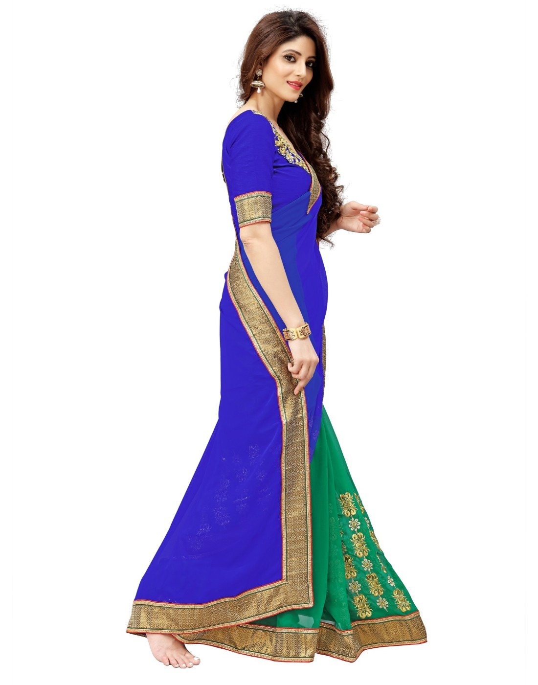 Blue And Green Georgette Saree