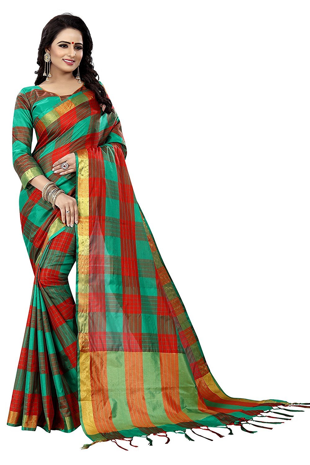 Print Cotton Silk Saree - Cotton Silk Fabric, Length: 5.5 Mtr, Blouse Length: 0.8 Mtr | Colors: Red, Yellow, Blue, Firozi, Green, Pink, Printed Design
