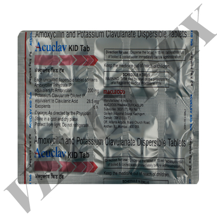Acuclav Kid Tab(amoxycillin And Potassium Clavulanate Tablets) General Medicines