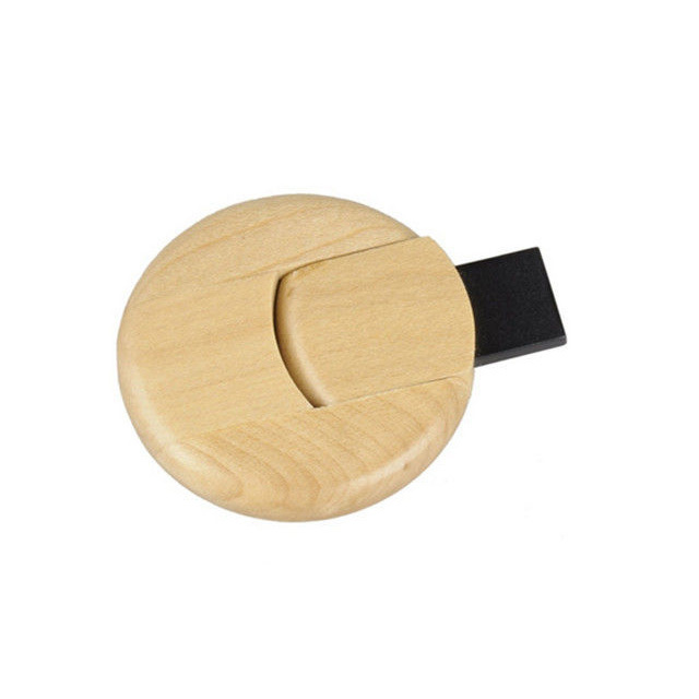 Round Shape Wood Coin Usb Flash Drive Size: 128 Gb