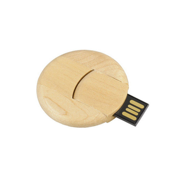 Round Shape Wood Coin Usb Flash Drive Size: 128 Gb