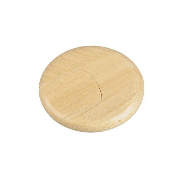 Round Shape Wood Coin Usb Flash Drive Size: 128 Gb
