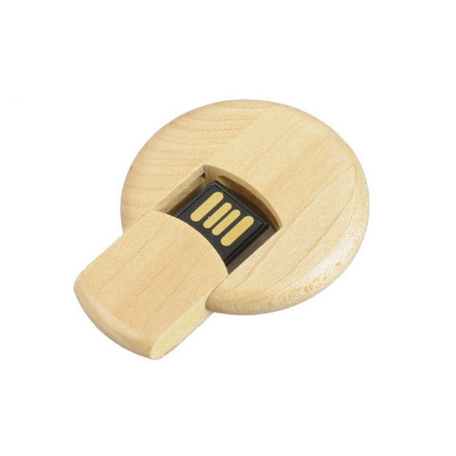 Round Shape Wood Coin Usb Flash Drive Size: 128 Gb
