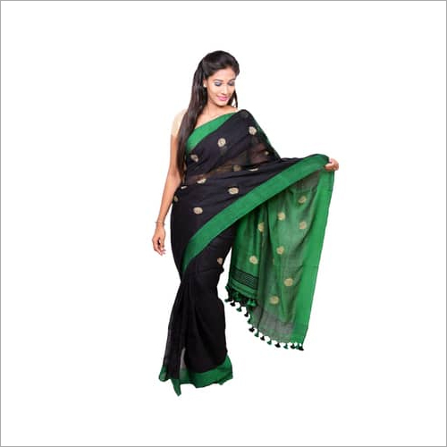 Black Ethnic Linen Saree