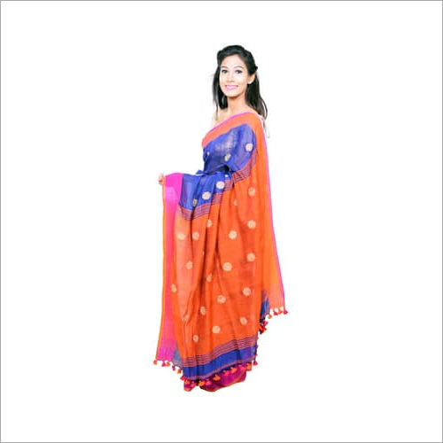 Blue Ethnic Handloom Linen Sarees