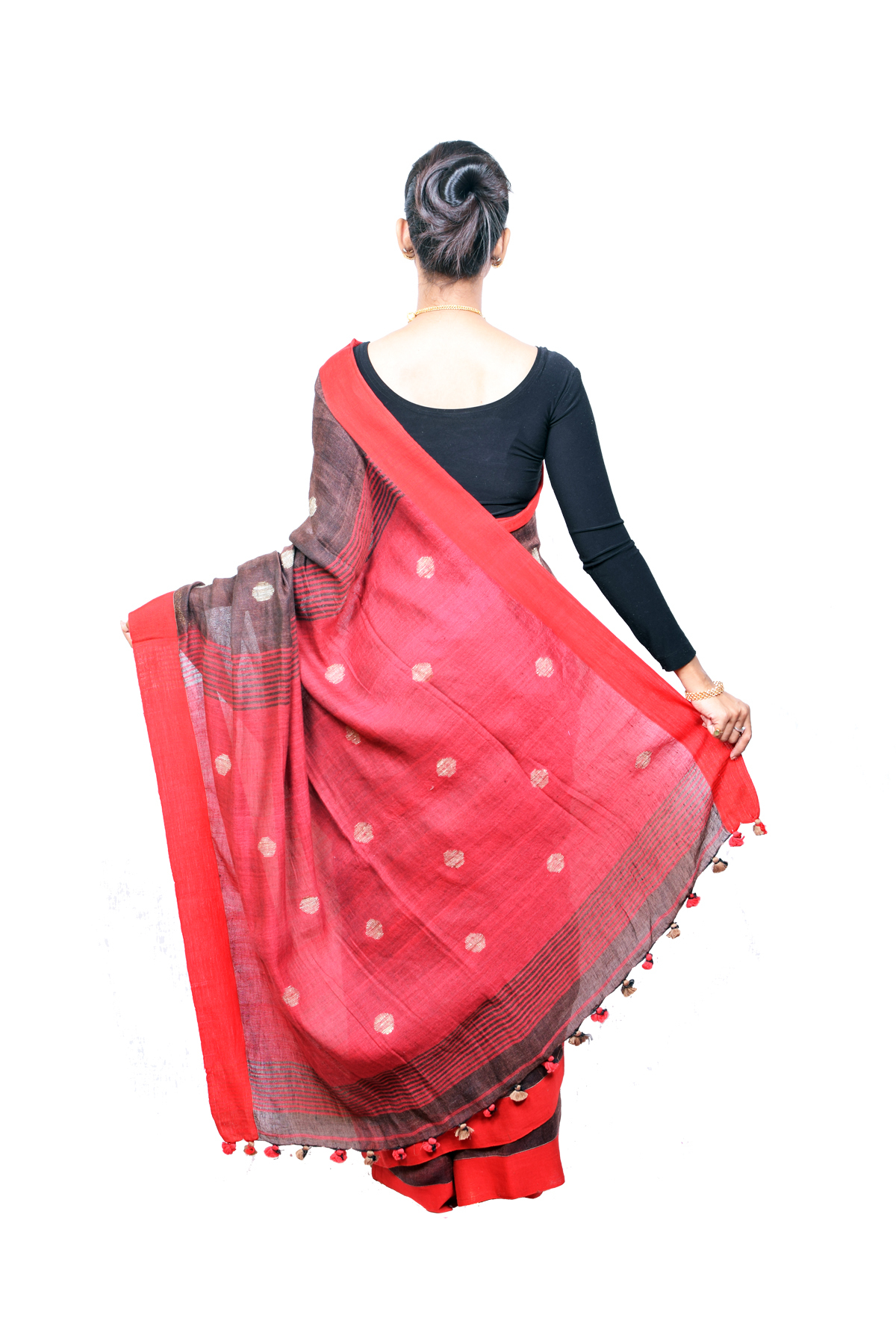 Brown Woven Design Linen Saree