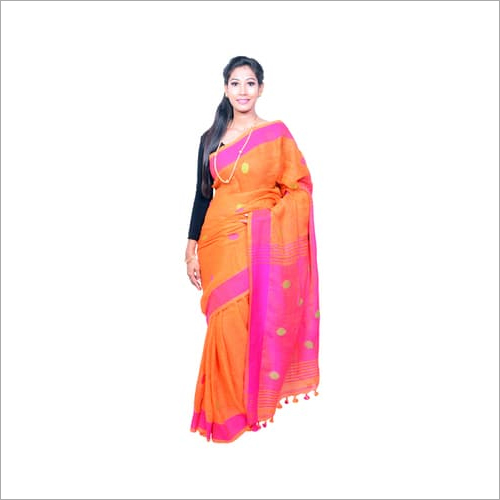 Orange Bollywood Designer Linen Sarees