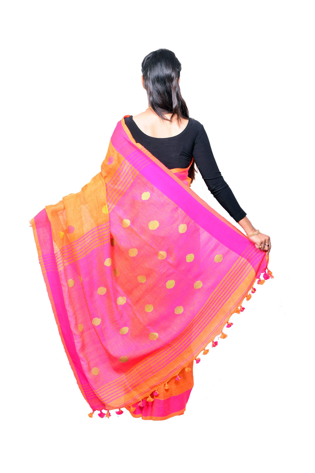 Orange Bollywood Designer Linen Sarees