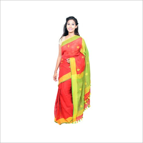 Red Designer Linen Jamdani Saree