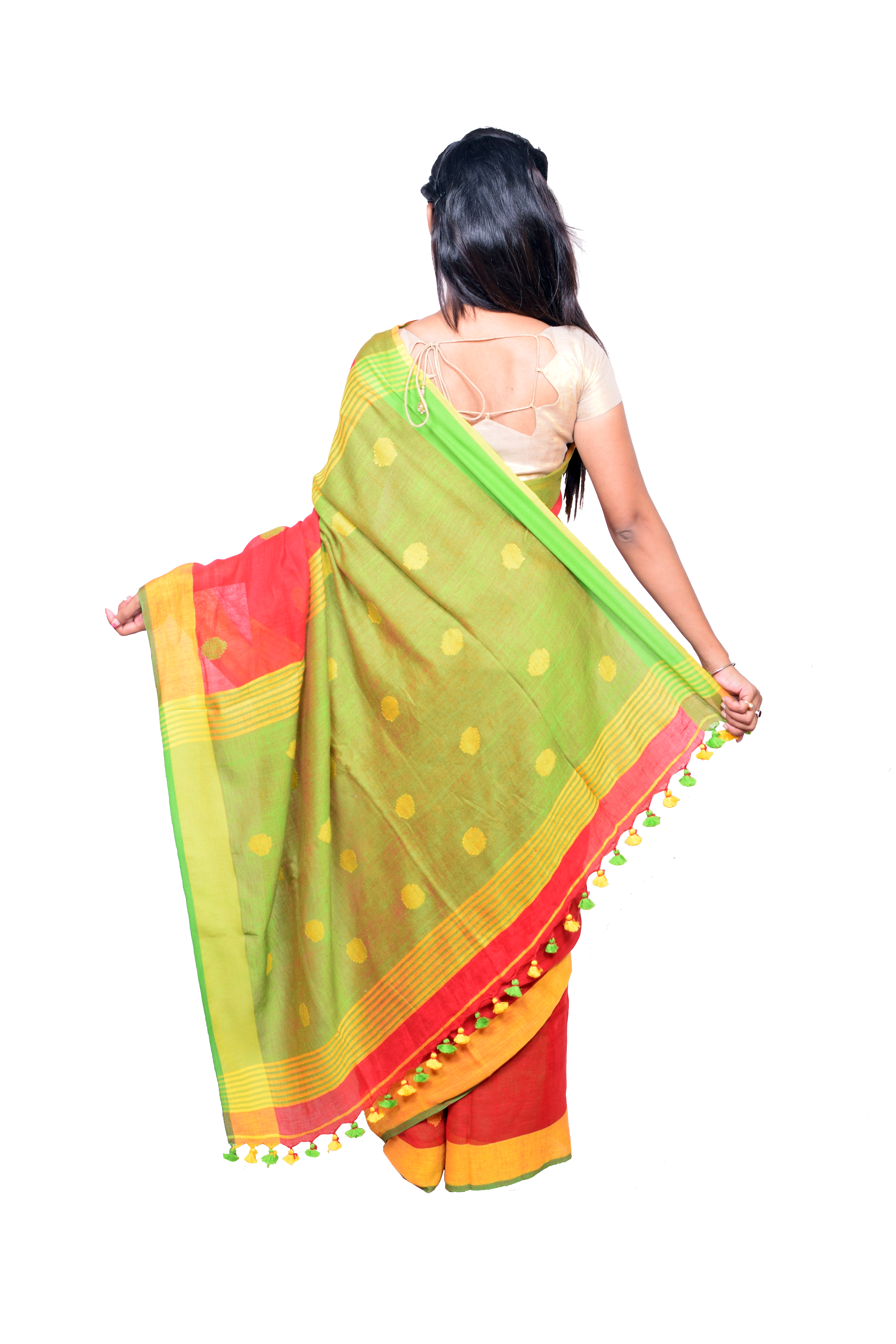 Red Designer Linen Jamdani Saree