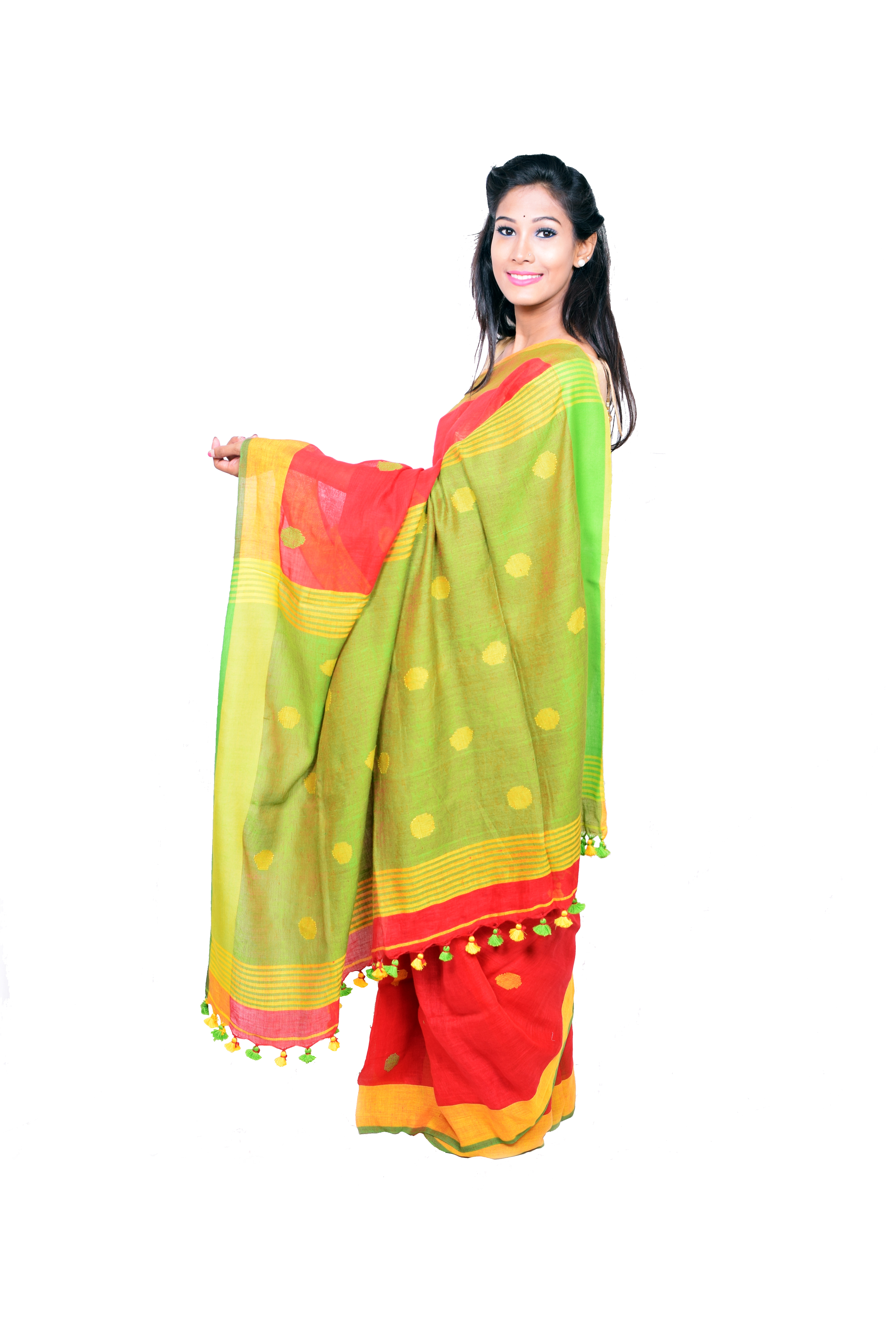 Red Designer Linen Jamdani Saree