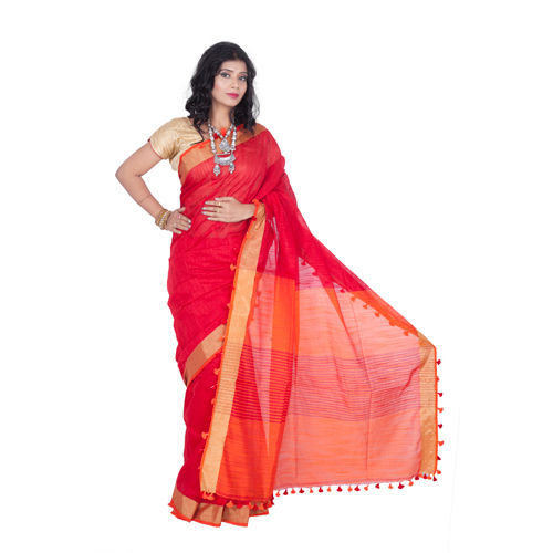 Bangali Plain Cotton Silk Saree