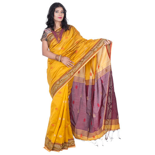 Yellow Base Poly Cotton Silk Saree