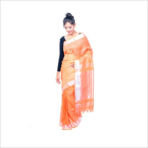 Woven Orange Linen Checked Handloom