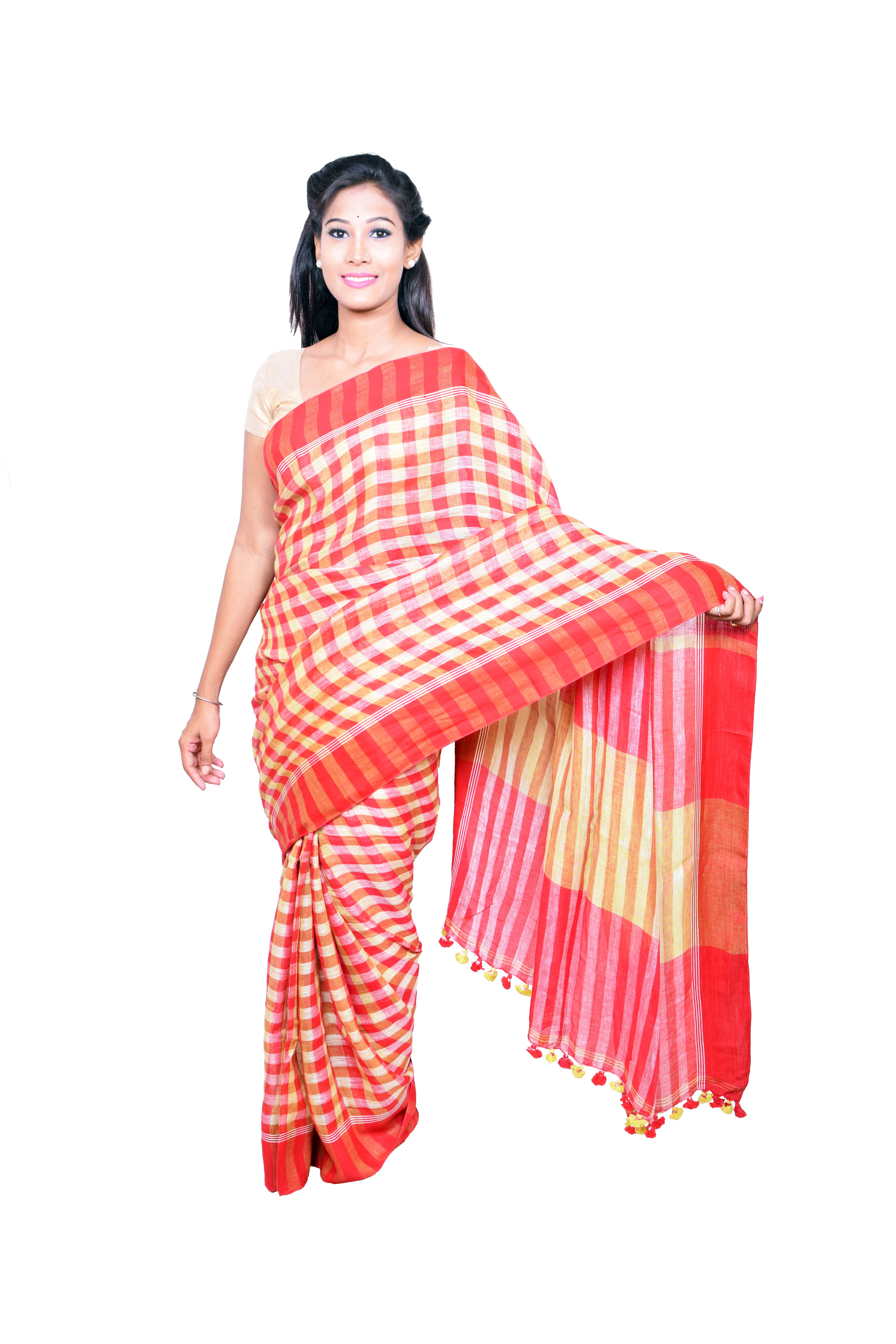 Woven Linen Checked Saree