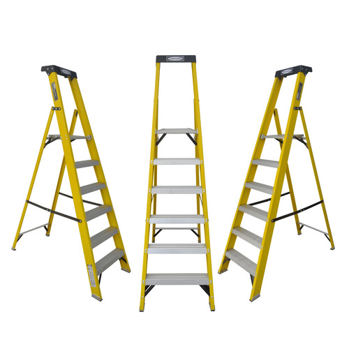 FRP Platform Ladder - Fiberglass Material, 3 to 8 Step Options, Nonconductive Rail