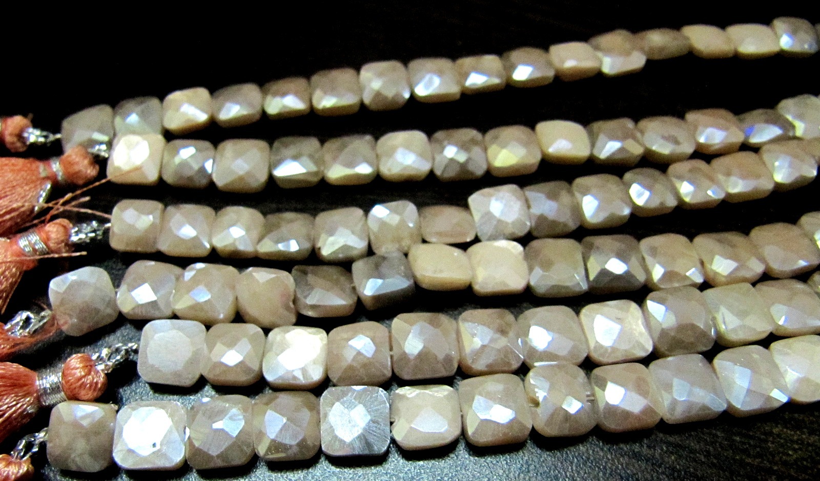 Stone Aaa Quality Peach Moonstone Ab Coated Cushion Shape Beads