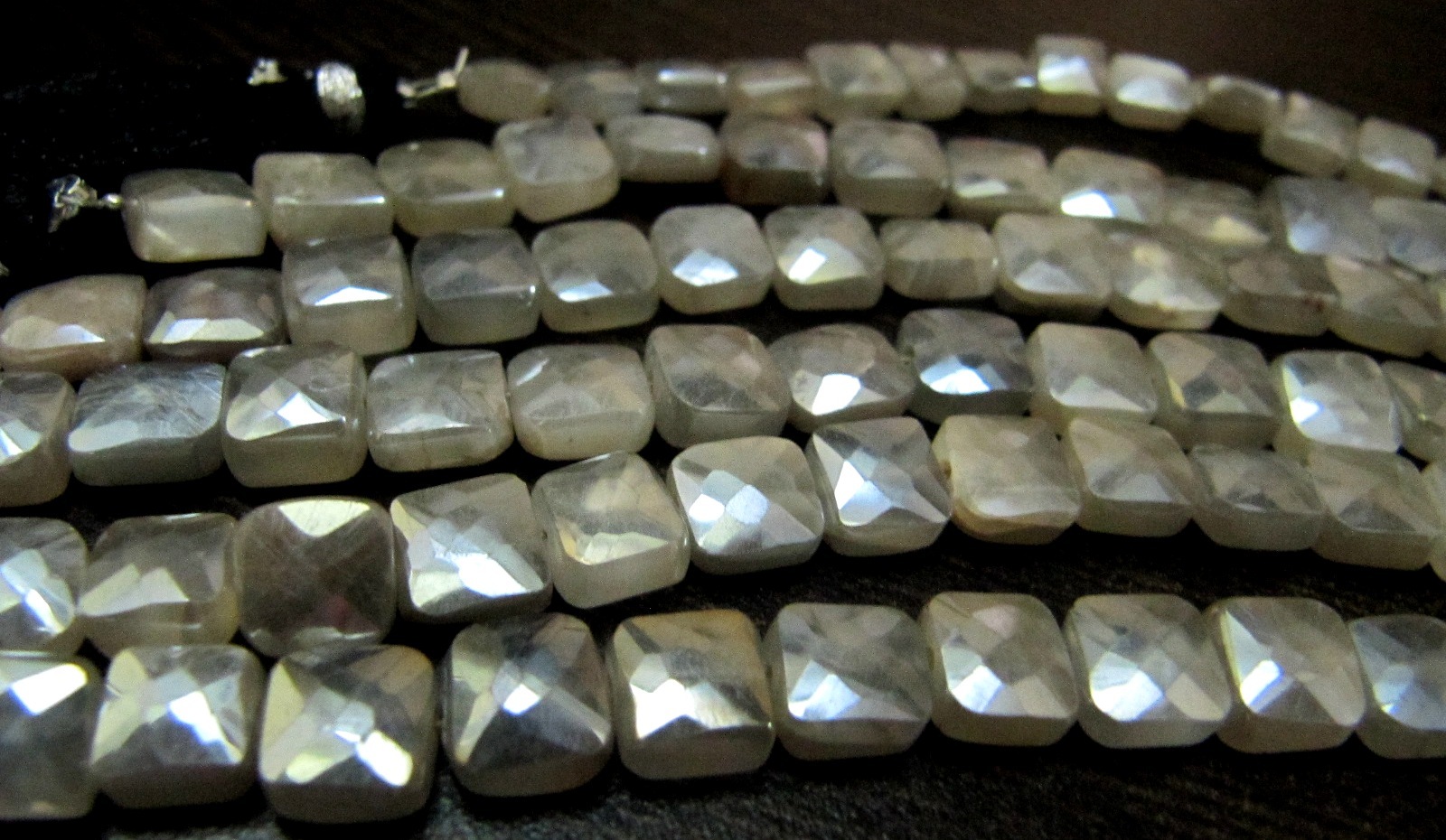 Stone Aaa Quality Gray Moonstone Ab Coated Cushion Shape Beads