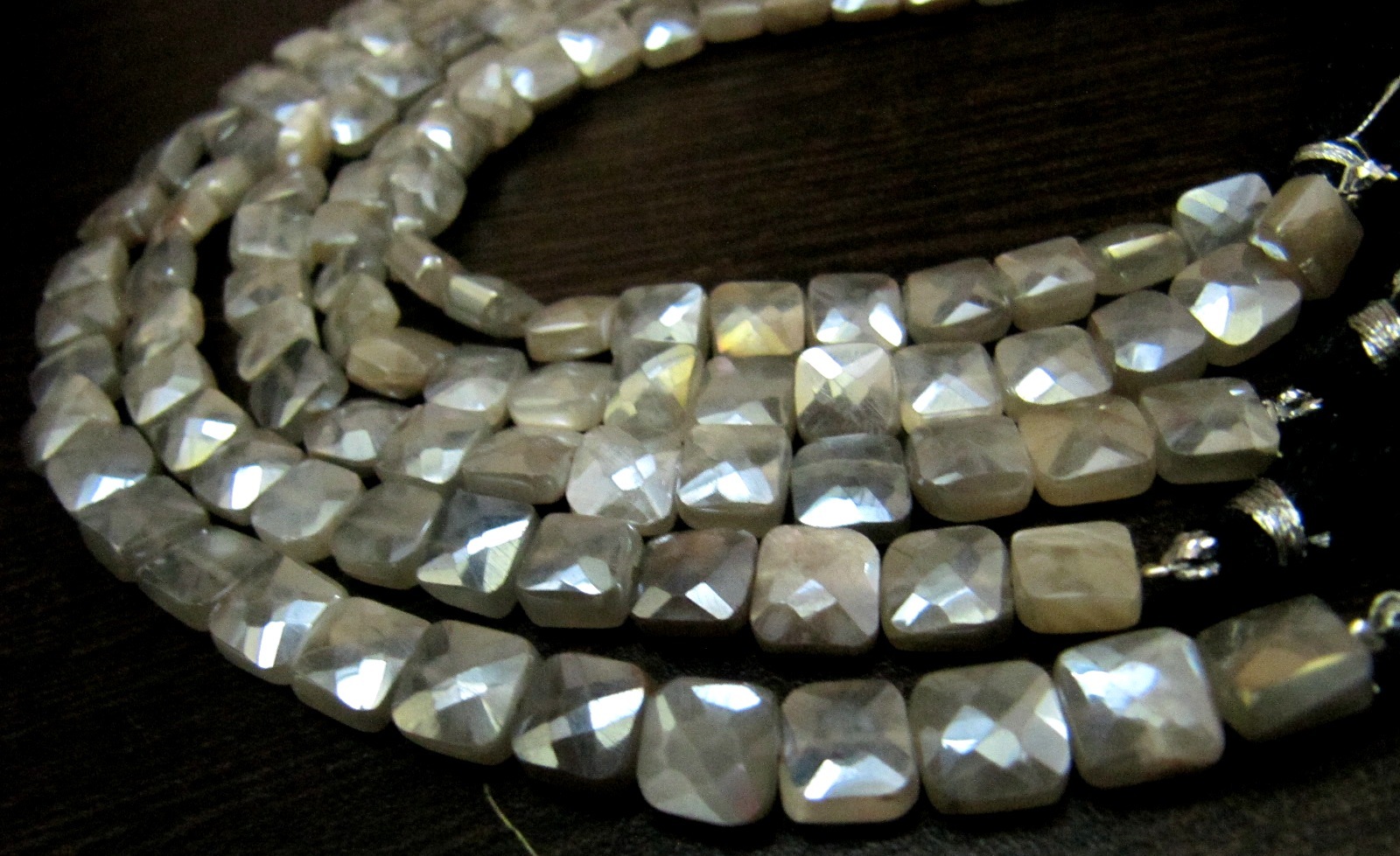 Stone Aaa Quality Gray Moonstone Ab Coated Cushion Shape Beads