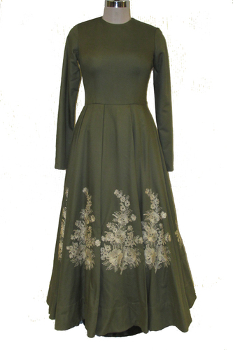 Ladies Pleated Gown - Rayon Material, Customized Size 36-30-40 Inches, Mehndi Green Color, Full Sleeves, Winter Wear, Plain Pattern