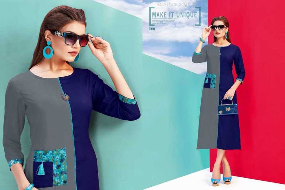 नीली और ग्रे सुंदर डिज़ाइनर कुर्ती