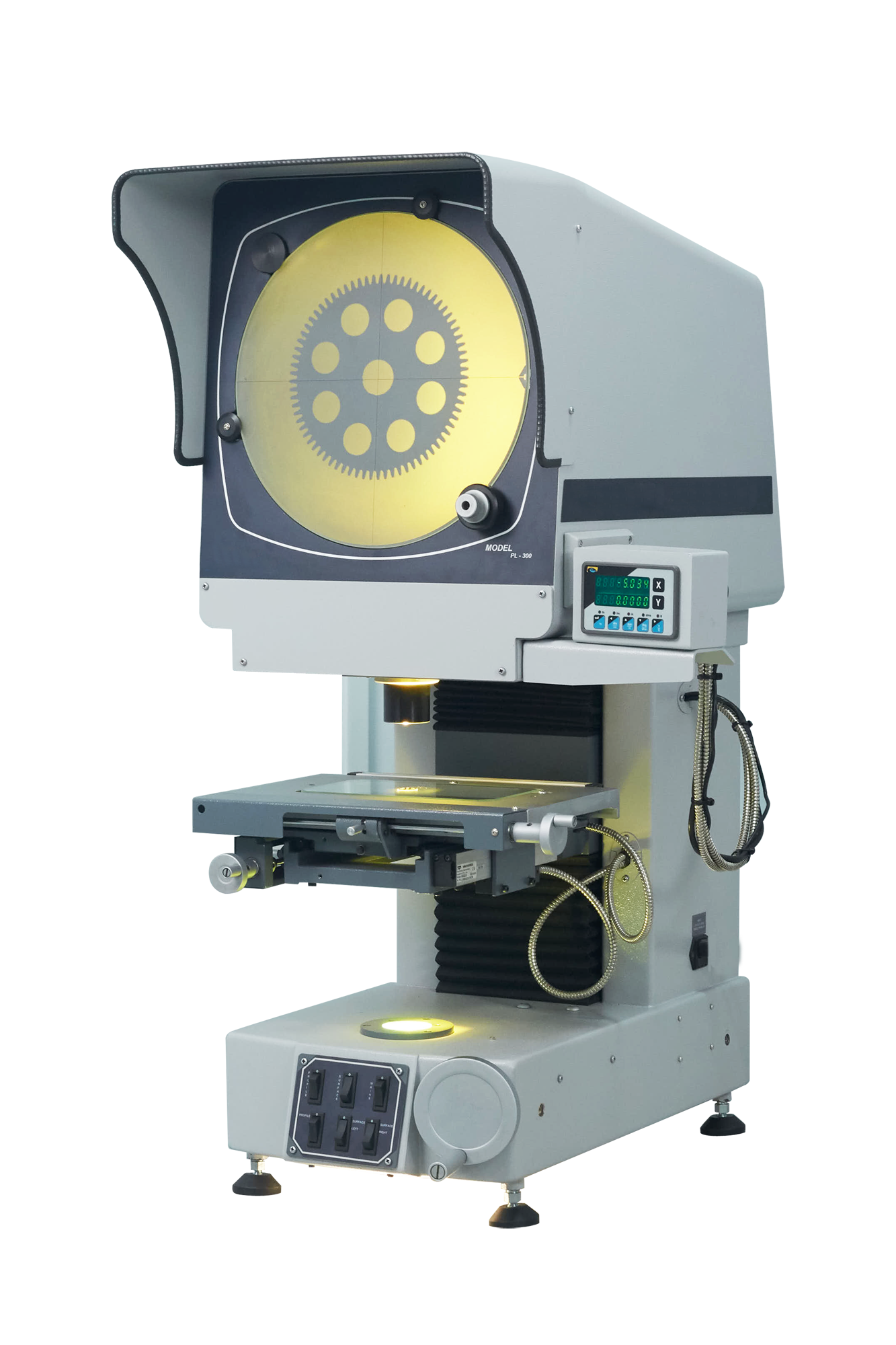 Profile Projector - Vertical Series 300/400/600mm Screens, 15 Kg/hr Capacity, Manual Control, 140 Kg Weight, Dimensional Measuring