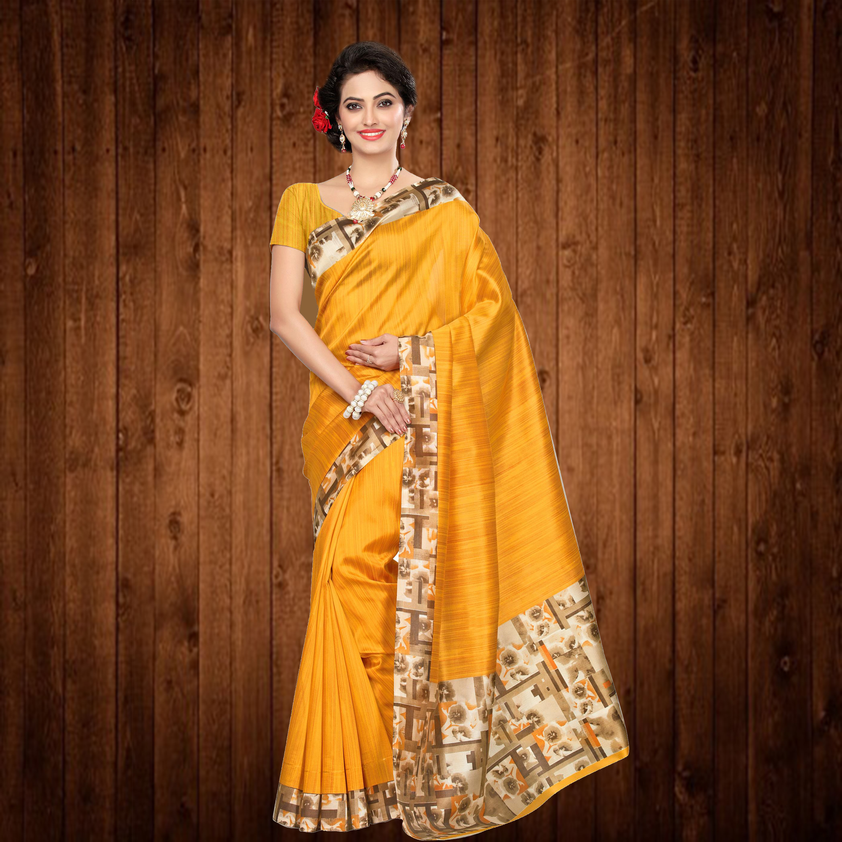 Exclusive Plain Mysore Silk Saree - Mysore Silk, Kalamkari Print, Matching Blouse Piece