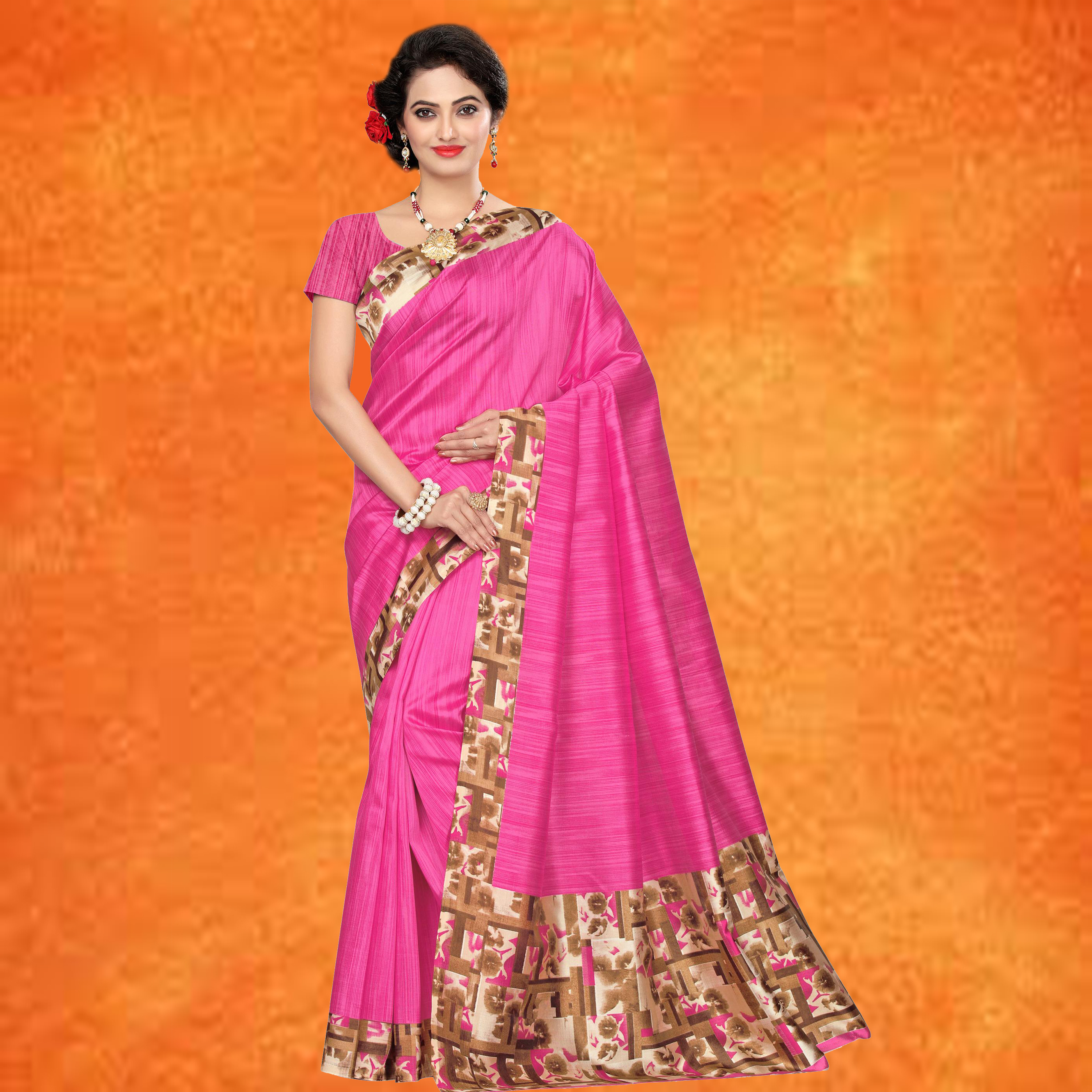 Exclusive Plain Mysore Silk Saree - Mysore Silk, Kalamkari Print, Matching Blouse Piece