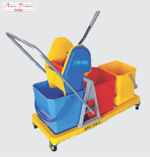 Yallow Triple Bucket Mop Wringer Trolley