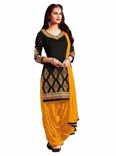 Punjabi Patiala Salwar Suits - Cotton Silk Material, Free Size | Orange Color, Embroidered Design, Full & Short Sleeves, Washable