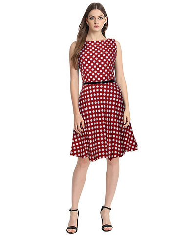 Fancy Girls Tops - Cotton Blend, S-XL Size Range, Red Color, Polka Dot Pattern, A-Line Style, Sleeveless Design, Knee-Length | Perfect for Casual Wear and Parties
