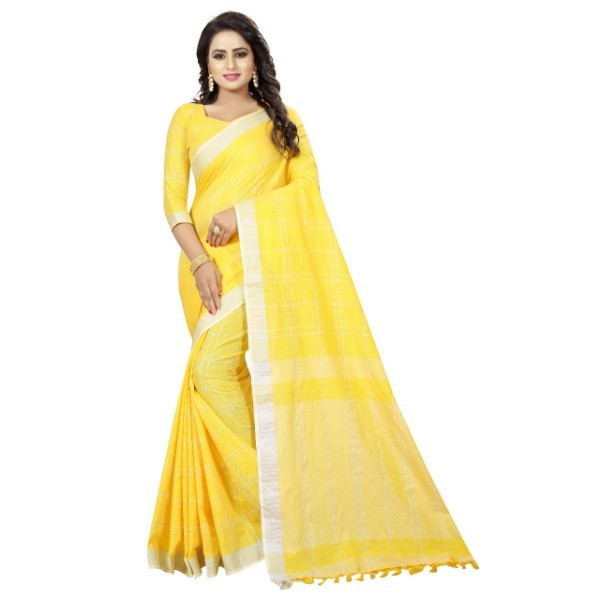 Linen Saree - Cotton Material, 6.3 Meters Length, Blue Color | Zari Work & Woven Border Design, Ideal For Formal And Festive Occasions