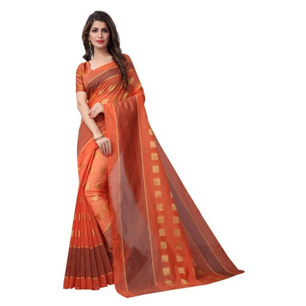 Poly Cotton Saree - 6.3 Meters Length With Un-stitched Blouse | Handloom Elegance, Beautiful Color Options, Zari Work Detailing, Soft Comfort