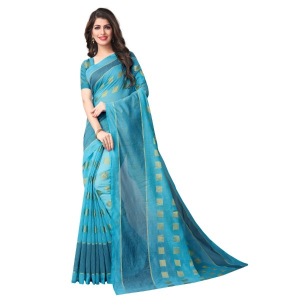 Poly Cotton Saree - 6.3 Meters Length With Un-stitched Blouse | Handloom Elegance, Beautiful Color Options, Zari Work Detailing, Soft Comfort