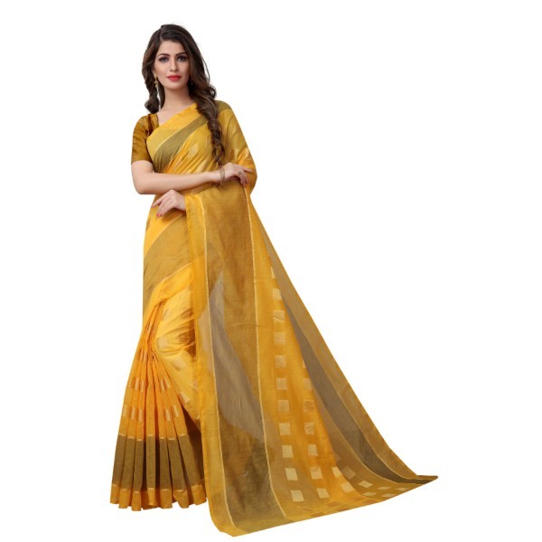Poly Cotton Saree - 6.3 Meters Length With Un-stitched Blouse | Handloom Elegance, Beautiful Color Options, Zari Work Detailing, Soft Comfort