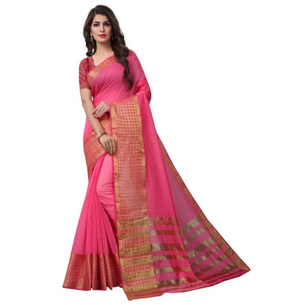 Poly Cotton Saree - 6.3 Meters Length With Un-stitched Blouse | Handloom Elegance, Beautiful Color Options, Zari Work Detailing, Soft Comfort