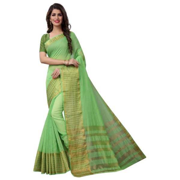 Poly Cotton Saree - 6.3 Meters Length With Un-stitched Blouse | Handloom Elegance, Beautiful Color Options, Zari Work Detailing, Soft Comfort