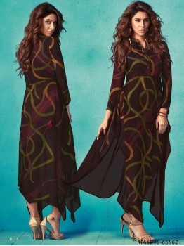 Kurti - Georgette Digital Print, Knee-long Style For Girls | Party Occasion, Readymade, Care: Dry Clean Only