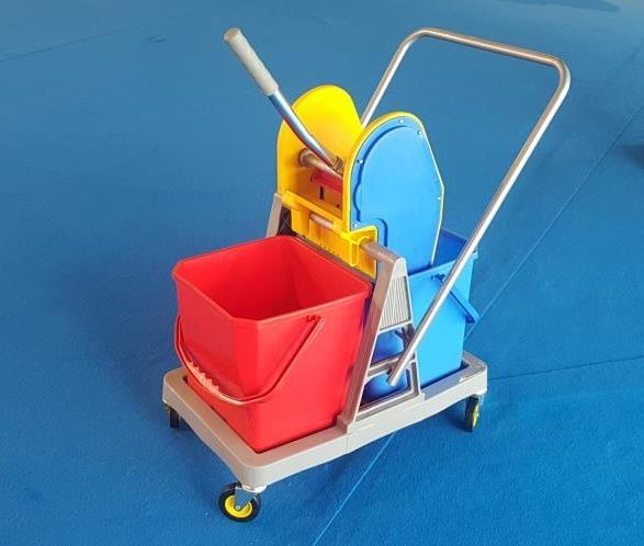 Double Bucket Mop Wringer Trolley 36l - Virgin Ppcp Material, 18l X 2 Bucket Size, Red & Blue Color Options | Effortless Wet Mop Compression, Anti-bacterial Properties, Heavy Duty Pvc Wheels