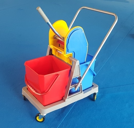 Double Bucket Mop Wringer Trolley 36l - Virgin Ppcp Material, 18l X 2 Bucket Size, Red & Blue Color Options | Effortless Wet Mop Compression, Anti-bacterial Properties, Heavy Duty Pvc Wheels