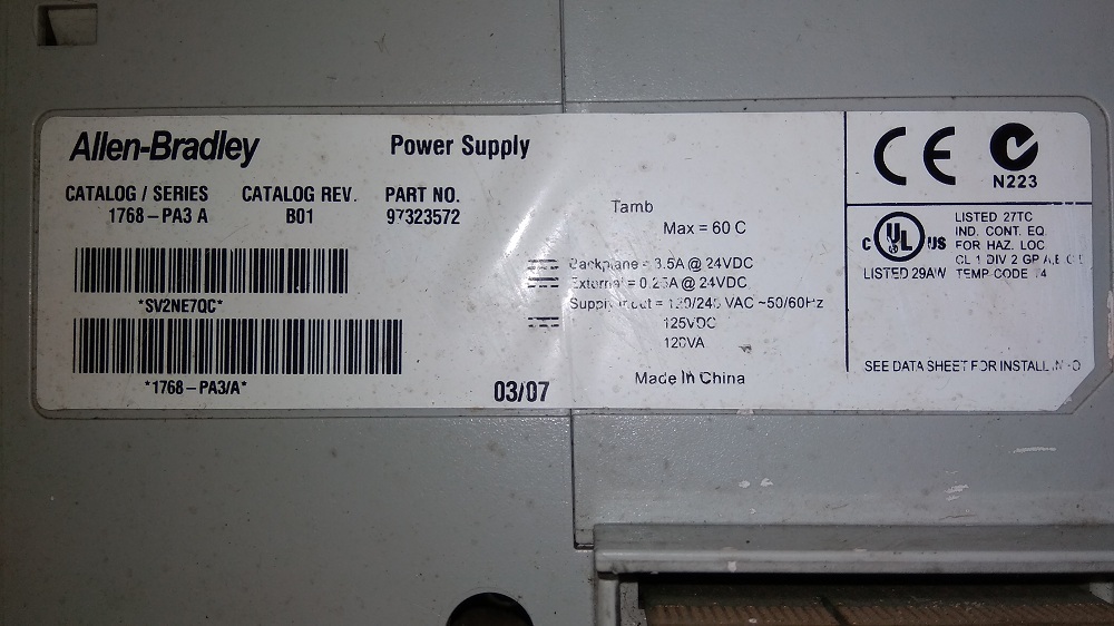 Allen Bradley Power Supply 1768-pa3a