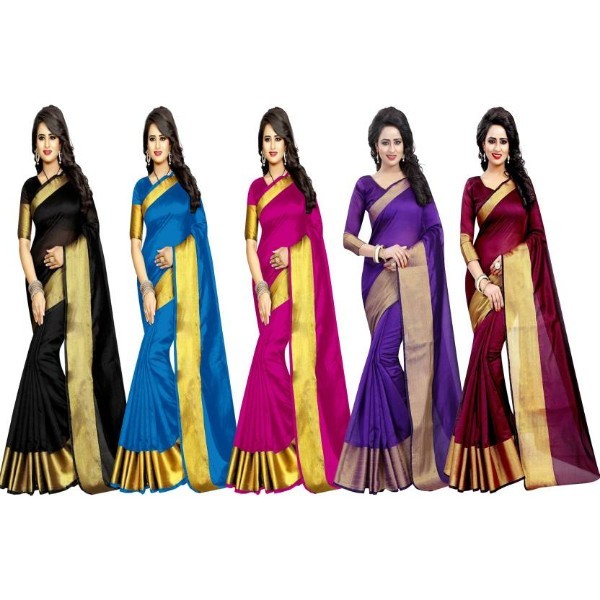 Top Dayed Cotton Sarees - Cotton Material, 6.3 Meters Length | Woven Border Design, Un-stitched Blouse, Perfect For Daily & Festive Wear