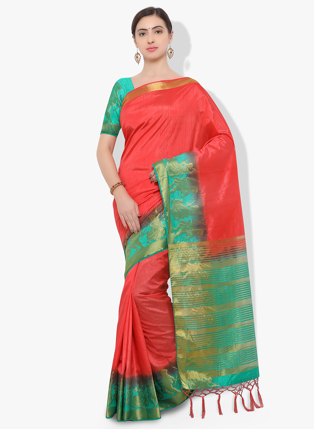 Jacquard Silk Saree - 6.3 Meters Length, All Colors Available | Zari Work, Soft Woven Border, Handcrafted Design For Festive Occasions