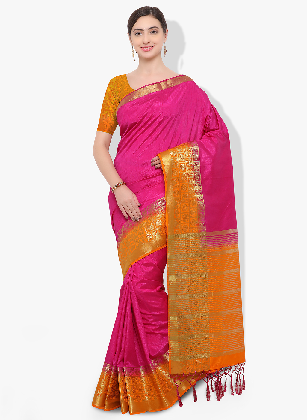 Jacquard Silk Saree - 6.3 Meters Length, All Colors Available | Zari Work, Soft Woven Border, Handcrafted Design For Festive Occasions