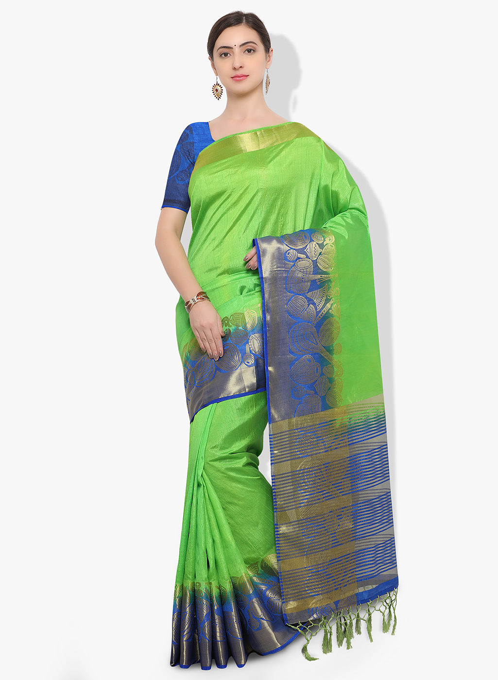 Jacquard Silk Saree - 6.3 Meters Length, All Colors Available | Zari Work, Soft Woven Border, Handcrafted Design For Festive Occasions